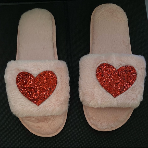 Pink Valentine’s fuzzy slippers. - Picture 1 of 10